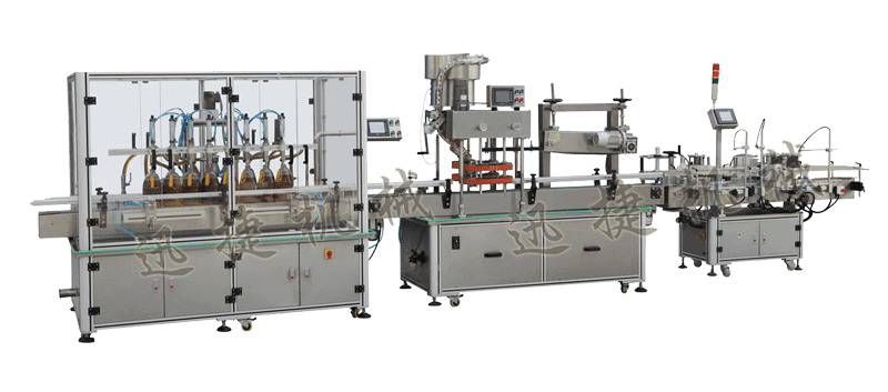 灌裝機(jī)+全自動(dòng)封蓋機(jī)(自動(dòng)理蓋,自動(dòng)扣蓋,自動(dòng)旋壓蓋)+貼標(biāo)機(jī)